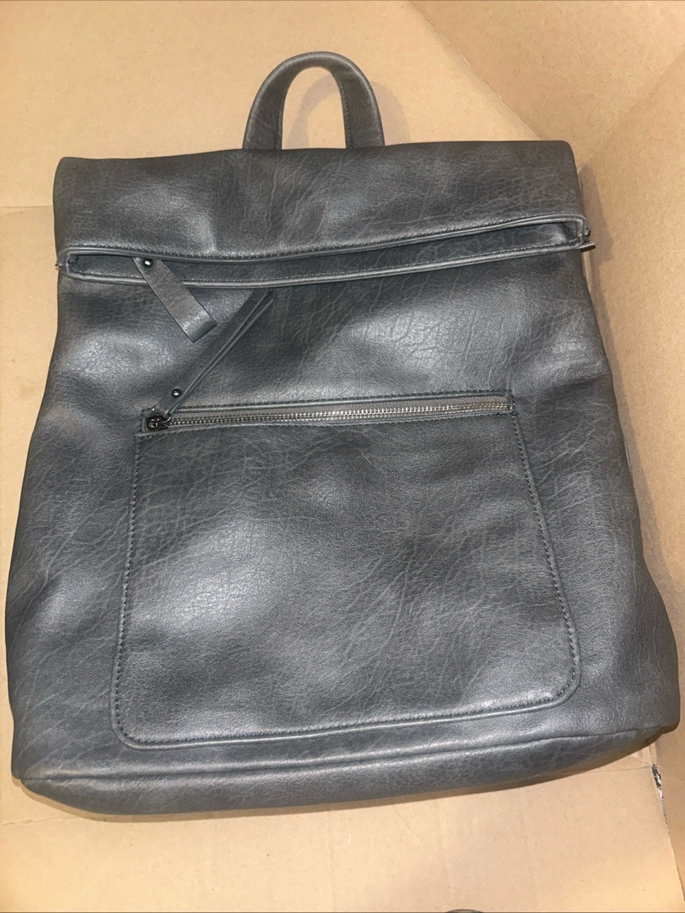 Urban Expressions Women's Gray Lennon Backpack Vegan Leather Fold Over